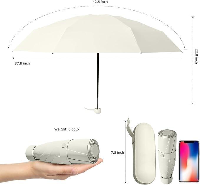 Image of Umbrella, Mini Folding Windproof & Compact UV Umbrella for Sun Protection Rain Windproof Strong Large 3 Fold for Women Handbags,3 Fold for Men Women, Stylish & Compact