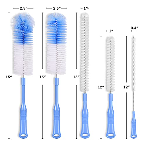 Bottle Brush Cleaner 5 Pack - Long Handle Water Bottle And Straw Cleaning Brush Set For Washing Narrow Neck Bottles, Sport Bottles, Kombucha, Tumblers, Wine Decanter, Flask, Beer Brewing Supplies #TOP1