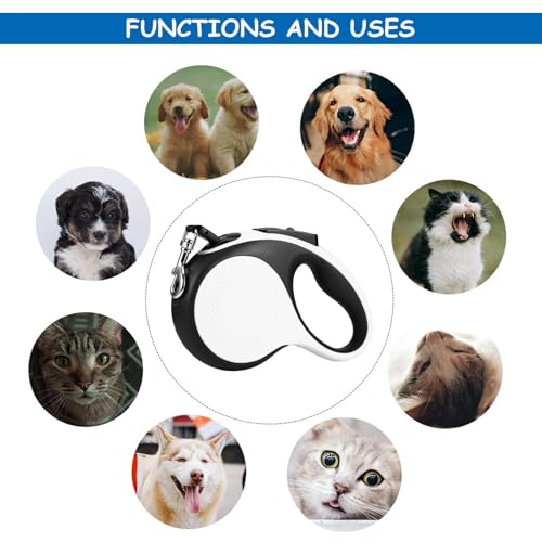 Viitech Hundeleine 5m, 360° Verknotungsfreier Flexi Leine mit LED-Licht, Rollleinen für Hunde Einziehbares Zugseil mit Rutschfestem Griff für mittelgroße große Hunde bis zu 30 kg (Blanco)