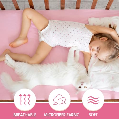 Image of VitalCozy 4 Pcs Pink Bow Ballerina Crib Sheet Set Newborn Bedding Nursery Baby Sheets for Girl Boys Baby Gifts for Standard Crib and Toddler Mattresses, 52 x 28 x 8 Inches
