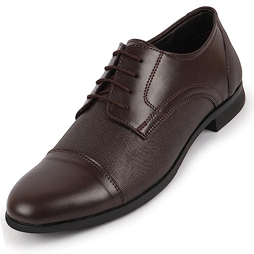 Image of FAUSTO Men's Formal Office Textured Cap Toe Genuine Leather Lace Up Shoes