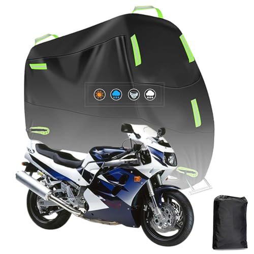 に適用 スズキ GSX-R1100 バイクカバー 210D 全天候型 オートバイカバー 原付カバー 防埃 防水 耐熱 盗難防止 紫外線防止 バイク用車体カバー 5つの反射ストリップ ワンタッチバックル付き 前後アイレット2つあり 盗難防止 収納バッグ付き【