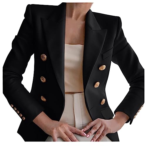 maisdgop Tweed Blazers for Women Casual Open Front Jacket Long Sleeve Work Office Blazer Oversized Lapel Blazer with Pockets