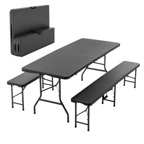 Set da birreria pieghevole, 3 pezzi, in plastica HDPE, set da birra per campeggio, giardino e birreria, set da giardino con motivo albero, impermeabile e resistente alle intemperie (nero +