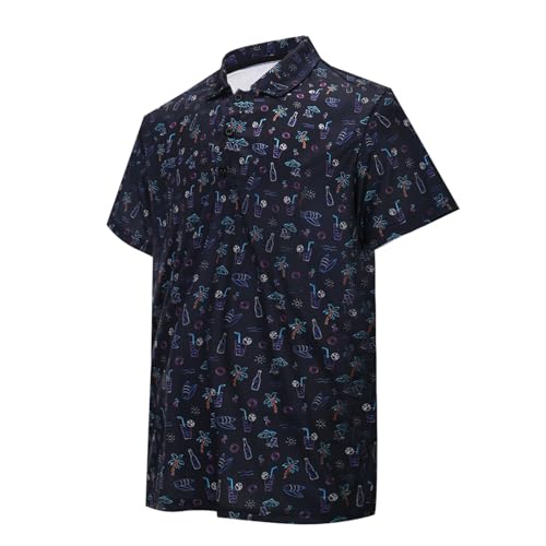 Polo para hombre, corte ajustado, camiseta de verano, estampado tropical, camiseta de golf, informal, camiseta de verano, cómoda y ventilada, camiseta de manga corta, Negro , L