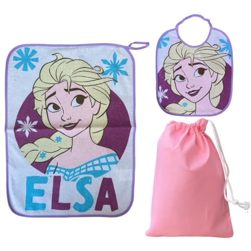 CARTOON Ensemble de crèche 3 pièces, bavoir et set de table avec dos plastifié, sac à lunch complet, La Reine des neiges., taille unique