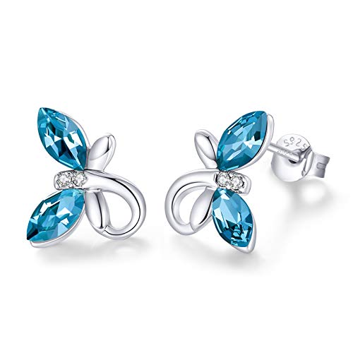 CDE Ear Jewelry for Women Girls Hypoallergenic White Gold Birthstone Butterfly Stud Blue Earrings Embellished with Austrian Crystals 925 Sterling Silver Earring Birthday Valentines Day Gift for Teen