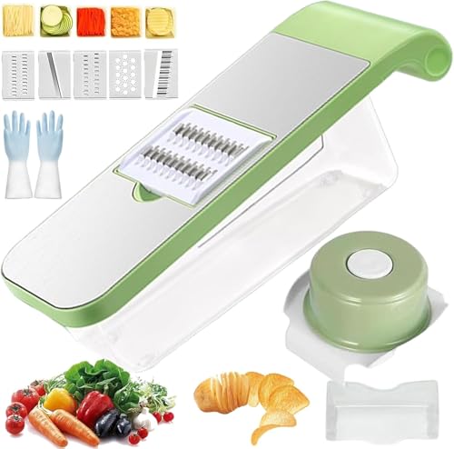 Cortador De Verduras Multifuncional Ajustable: Mandolina Portátil para Pepino, Patata, Lechuga Y Zanahoria. Rallador Seguro con Múltiples Cuchillas para Una Fácil 5 Blade+1 Box