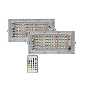 MLD 50W RGB LED IP65 Colour Changing Dimmable, Remote Control Flood Light (Pack of 2, Red Green Blue)