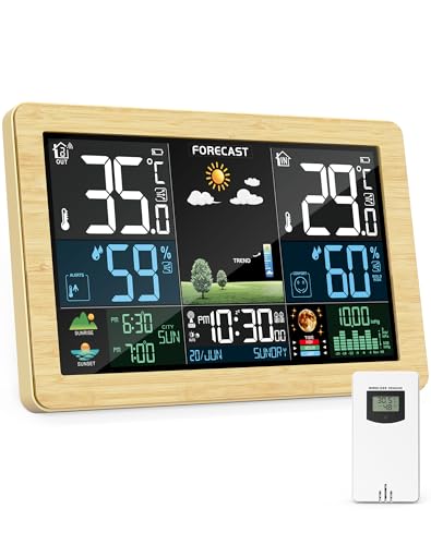 Station Météo Intérieur Extérieur Sans Fil, Écran Couleur, Prévisions Météorologiques, Thermomètre Hygromètre, Affichage Température et Humidité,...