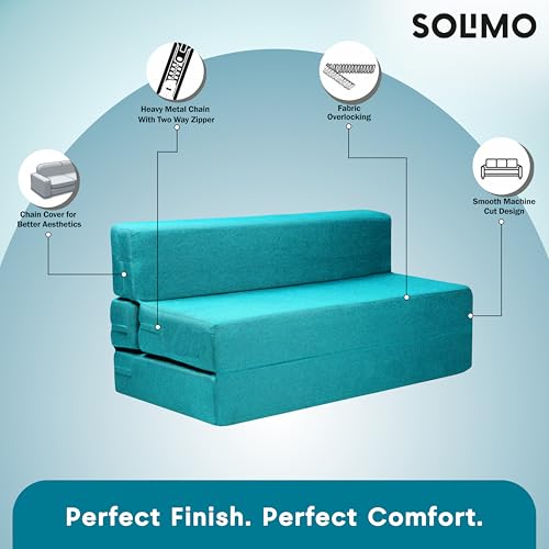 Image of Amazon Brand - Solimo 3 Seater 5 * 6 Jute Fabric Washable Cover Sofa Cum Bed 3 Seater Double Foam Fold Out Sofa Cum Bed (Finish Color - Sky Blue Delivery Condition - Pre-Assembled)