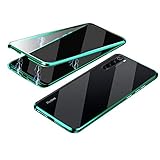 Compatible with Xiaomi Redmi Note 8 (6.3 inch) Case, Jonwelsy 360 Degree Front and Back Transparent Tempered Glass Cover, Strong Magnetic Adsorption Technology Metal Bumper for Redmi Note 8 (Green)
