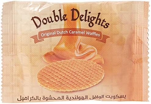 Double Delights Original Dutch Caramel Stroopwafel, with a smooth caramel filling in the centre, is an ideal pick-me-up, great for a busy lifestyle, at work, travel and much more, Pack of 1, 32 g
