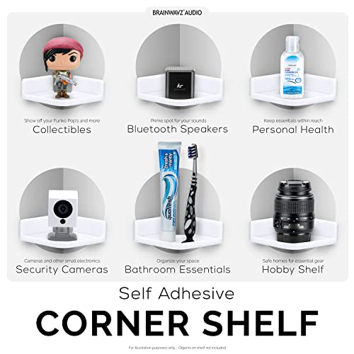 Image of Brainwavz Mini Corner Shelf Mount for Security Cameras, Baby Monitors, Speakers, Plants & More, Universal Holder, Strong Adheasive, No Mess, Screwless (White)