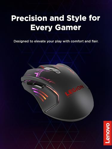 Image of Lenovo Legion M200 RGB Gaming Wired USB Mouse, Ambidextrous, 6-Buttons, Upto 2400 DPI with 4 Levels DPI Switch, Multicolor-Colour RGB Backlight (GX30P93886)