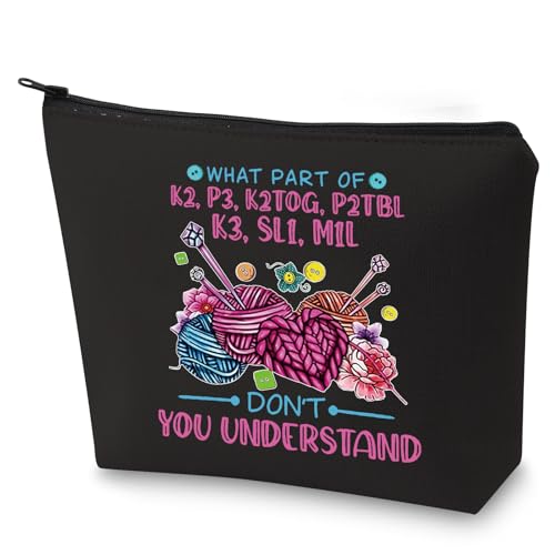 WZMPA Funny Knitting Cosmetic Bag Yarn Collector Gift What Part Don't You Understand Makeup Zipper Pouch Bag Knitter Merchandise (Don't Understan BL)