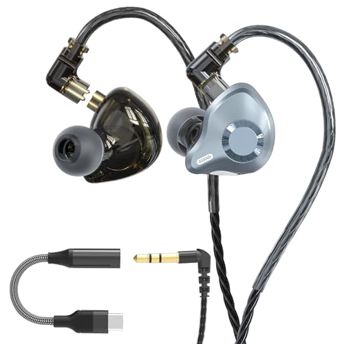Image of in Ear Monitor Headphones, HiFi IEM Wired Earbuds, Deep Bass Sound Isolating Earphones with USB C to 3.5mm Adapter and Detachable 2 Pin Cable for Singer /Musicians /Drummers