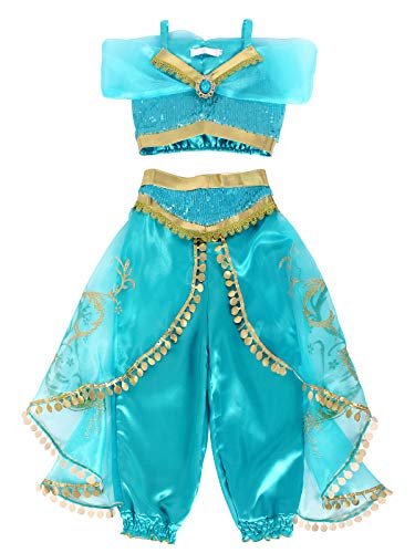 Eledobby Jasmine Costume For Girls Arabian Princess Costume Halloween Dress Up Clothes Kids Party Fancy Cosplay Outfits 5-6 Years #TOP1