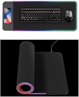 Extra Large 2-in-1 Wireless Charging RGB LED Gaming Mouse Pad 15W 800x300, 7 Light Modes Extra Large Mousepad Non-Slip Rubber Base, Computer Keyboard Mat for PC, Laptop, Desktop, Water Resistant