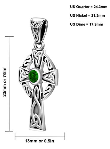 Us Jewels Small 925 Sterling Silver Simulated Emerald May Birthstone Celtic Knot Cross Pendant, 23Mm #TOP2