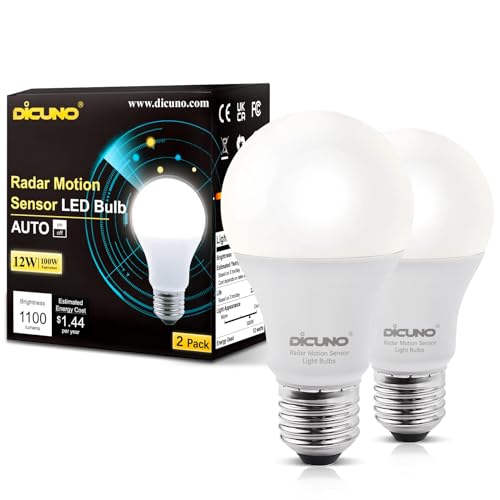 DiCUNO Radar Motion Sensor Light Bulbs Outdoor, 12W (100W Equivalent), Motion Sensor Bulb Auto...