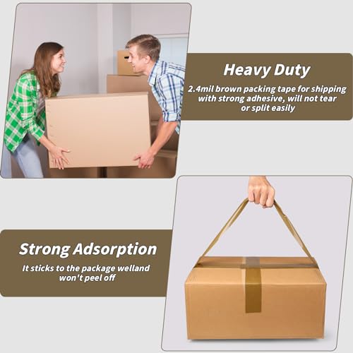 Image of Oleitodh 36 Rolls Brown Packing Tape with Dispenser, 1.88 inch x 60 yd Heavy Duty Shipping Tape Bulk, 2.6 Mil Tan Carton Sealing Tape Refills for Moving Boxes, Mailing, Warehouse Packaging