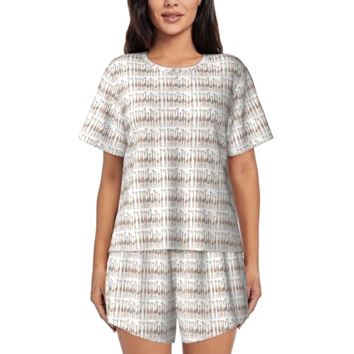Pijama de manga corta de jirafas para mujer ropa de dormir de verano casual de dos piezas para hogar