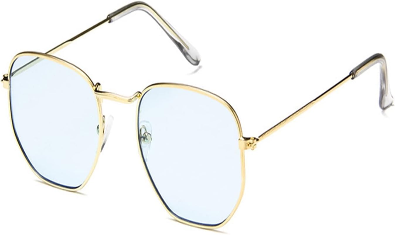 Hexagonal flat lens sunglasses designer New vintage women's mirror driving sunglasses