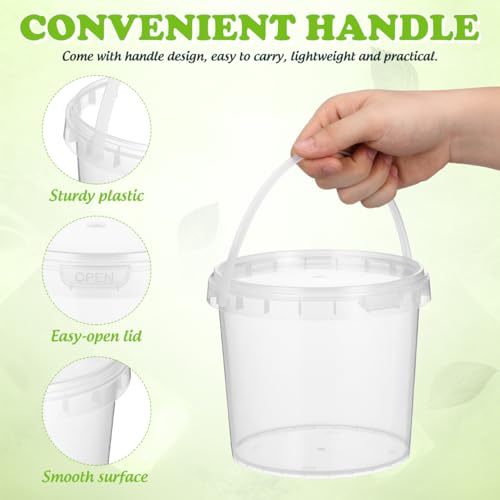 Image of DOITOOL 2Pack Clear Plastic Bucket with Lid and Handle 68 oz / 2L Reusable Ice Cream Tub with Lids, Food Grade Round Plastic Pail Container, Freezer Safe Food Storage Containers for Drinks