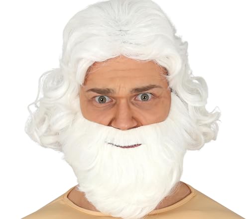 Perruque de Père Noël blanche avec barbe en boîte Fiestas Guirca