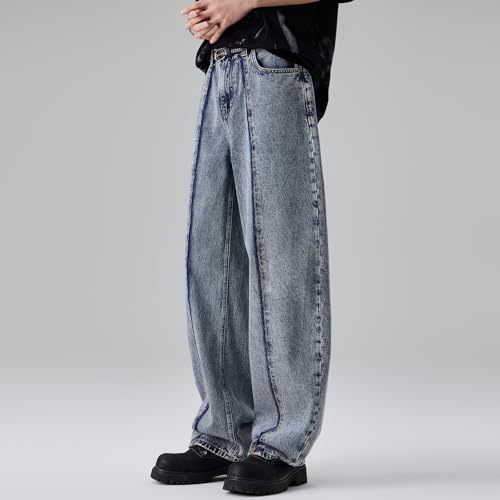 Vintage Blue Washed Ripped Distressed Street Style Straight Distressed Jeans for Men2