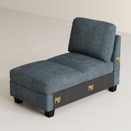 Image of Belffin Modular Sectional Sleeper Sofa Bed with Extendable Length Deep Seat Cloud Couch for Living Room. Blue Grey