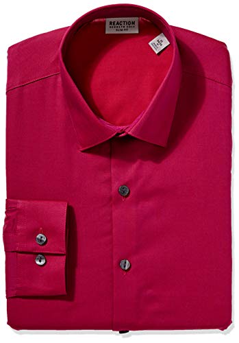 Kenneth Cole REACTION Men's Dress Shirt Slim Fit Stretch Collar Solid, Magenta, 16.5