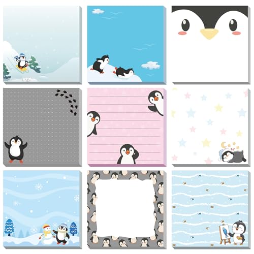 Saypacck 9 Pads Penguin Sticky Notes 3x3 Inch Cute Self Stick Notepads Notes Adhesive Memo...