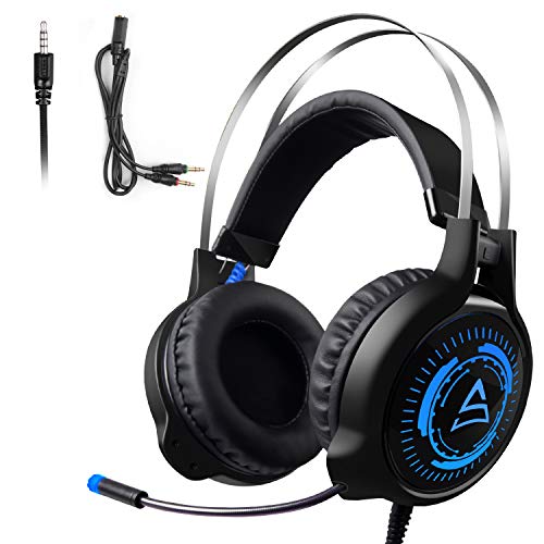 Gaming Headset with Mic for Xbox One PS4,SADES G50 Headphones Stereo Over Ear Bass 3.5mm Microphone Noise Canceling Soft Earmuffs(Free Adapter) for PC/Xbox/PS4/Switch