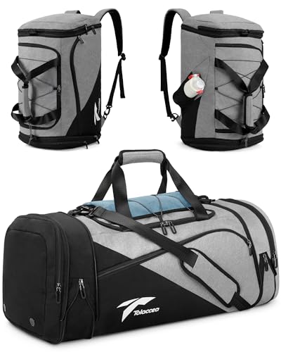 Tolaccea Sporttasche Rucksack für Herren Damen, 45-63L Erweiterbar Sporttaschen Groß mit Schuhfach Nassfach Laptopfach,Reisetasche Trainingstasche für Gym,Reise,Schwimmen,Sauna,fußball(Grau)