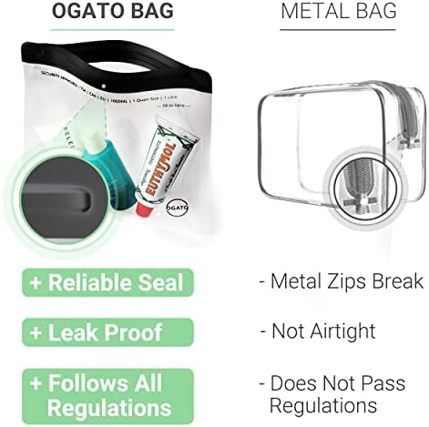 The Original Airport Security Liquids Bags - Clear Travel Toiletries Bag -100% Leakproof Airport Liquid Bag 20 x 20cm - Security Approved Travel Toiletry Bag by Ogato- Clear Travel Makeup Bag - 3pcs