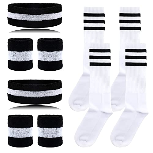 10 Stück gestreifte Schweißbänder und Socken Set Streifen Stirnband Armbänder Gestreifte Hohe Socken Cover