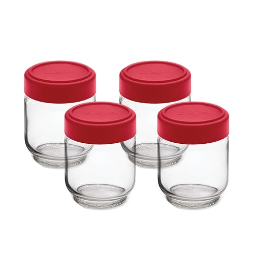 Image of Cuisipro Jars with Lids, 6 Oz Glass Jars with Airtight Lid Wide Mouth, 4 Pack, Canning Jars for Liquid, Glass Container for Yogurt, Spice, Red