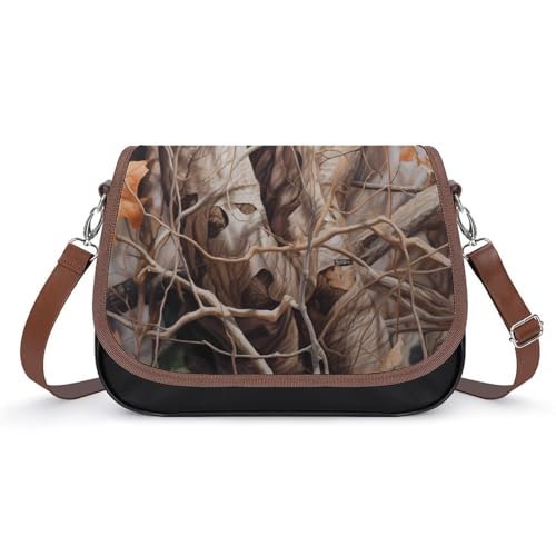 Camouflage Branches Crossbody Bag Anti-Theft Side Shoulder Bags Adjustable Leather Messenger Bag Unisex