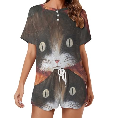 Pyjama chat manches courtes femme anti-transpiration pour mieux dormir en ete