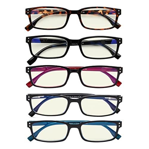 Image of Eyekepper 5 Pack Blue Light Filter Glasses Classic Rectangular Computer Reading Glasses +1.50