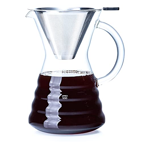 UNBREAKABLE Pour Over Coffee Maker,1000ml/34oz Paperless Borosilicate Glass Carafe and Reusable Stainless Steel Permanent Filter,Glass Coffee Pot,Manual Coffee Dripper Brewer