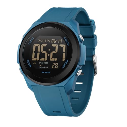 BIEWO Reloj Deportivo Digital para Hombre, Relojes Militares Impermeables para Exteriores, Esfera Grande, cronómetro Luminoso Casual, Azul, Correa BIEWO Reloj Deportivo Digital para Hombre, Relojes Militares Impermeables para Exteriores, Esfera Grande, cronómetro Luminoso Casual, Azul, Correa