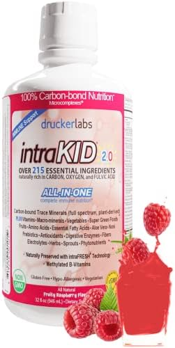 DRUCKER Labs IntraKID 2.0 - Organic Liquid Trace Minerals, Multivitamin and Multi-Nutritional Dietary Supplement for Children (32 Ounces / 946 Milliliters, Raspberry Flavor)