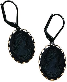 Black Glass Cameo Mourning Earrings