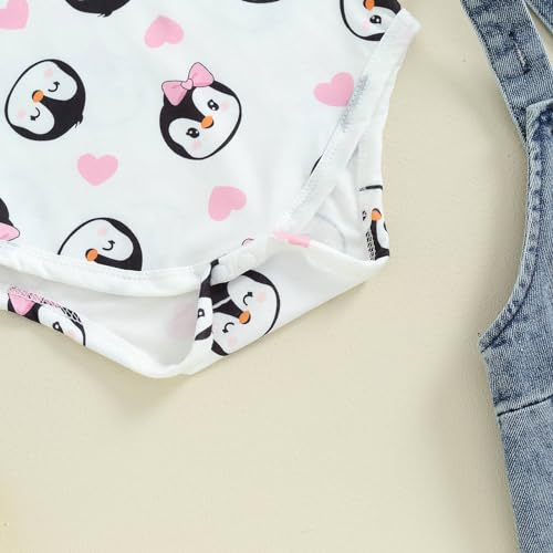 Newborn Baby Girl Valentines Day Outfit Long Sleeve Romper Heart Onesie Denim Overalls Cute Coming Home Outfit3