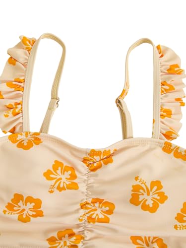 Image of RoseSeek Girl's 2 Piece Cherry Print Swimwear Ruffle Trim Ruched Bathing Suits Cute Swimsuits