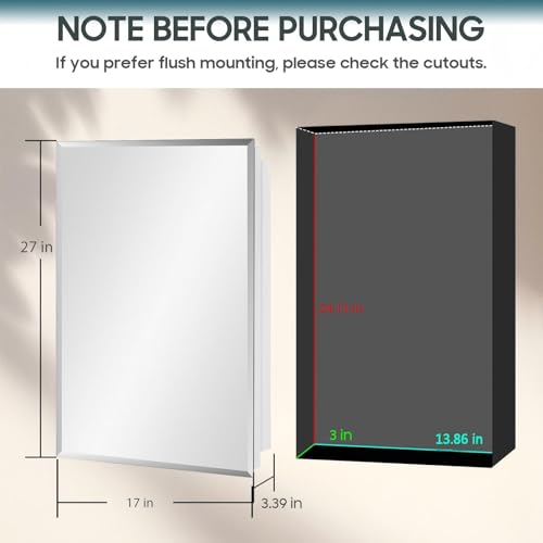 Image of 17x27 Plastic Medicine Cabinet with Mirror, Recessed or Surface Mount