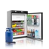 SMETA Gas Fridge Freezer, 3 Way Refrigeration and Freezing 12V/240V/LPG Campervan Fridge for Caravan, Campervan, Garage, Motorhome, Glamping Pod, 100 L(85L+15L) Quiet Black [Energy Class G]